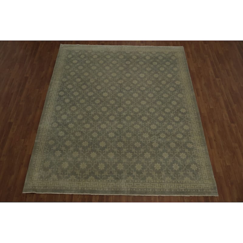 Hand Knotted Oriental 100% Wool Carpet Transitional All-Over Greys & Charcoal Khotan Area Rug - 9' 11'' X 8' 4''