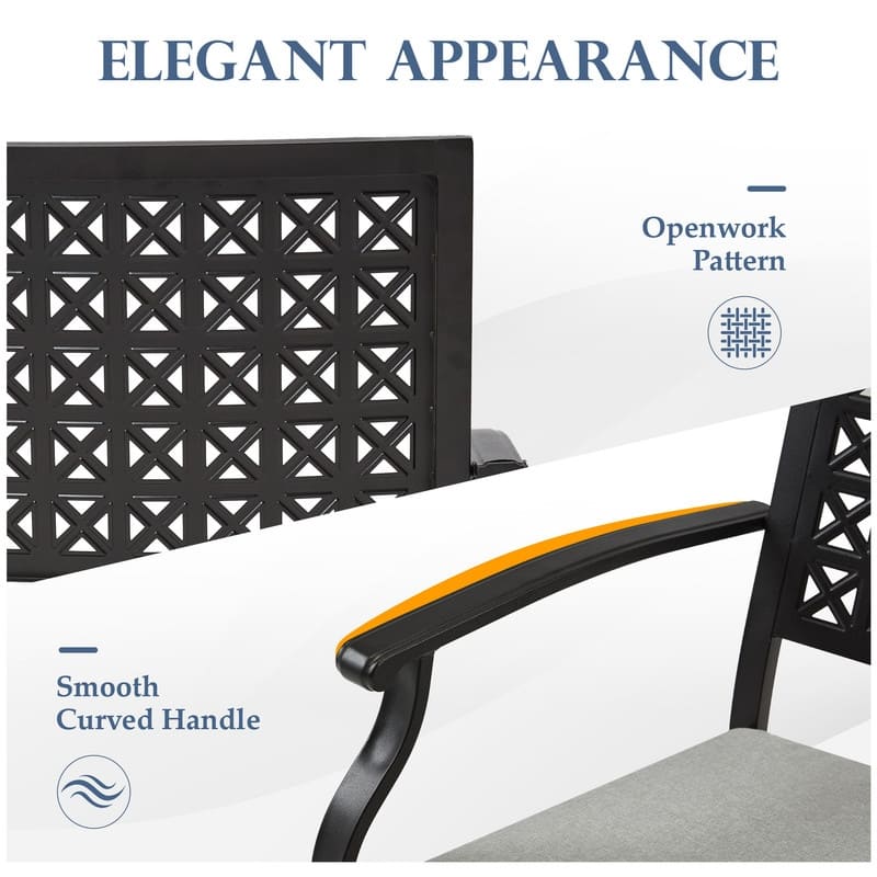 Patio Dining Chairs, Outdoor Metal Chairs with Armrests, Chair Set with Cushions, 2-Piece Set, Suitable for Patios and Gardens