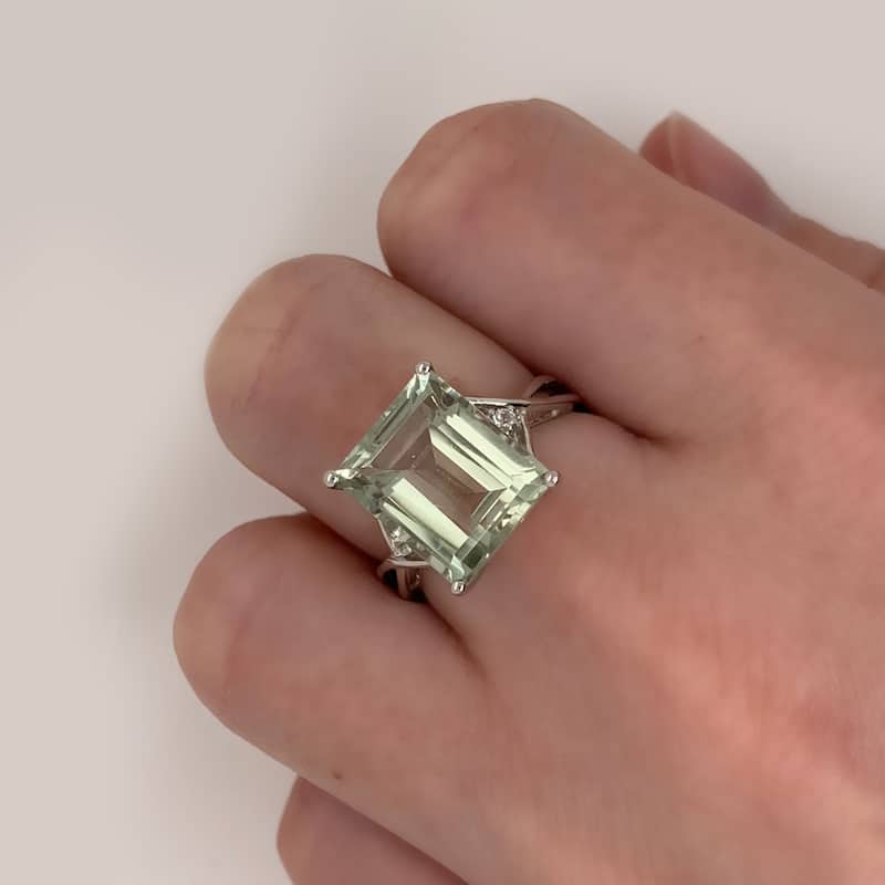 Rectangular 5 5/8 ct. Green Amethyst / White Topaz Sterling Silver Cocktail Ring by Miadora