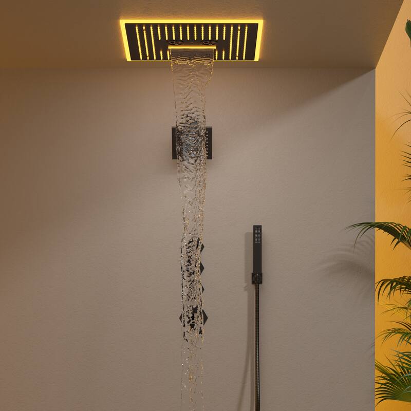 GRANDJOY LED Music Shower System 16"&6" Dual Showerheads