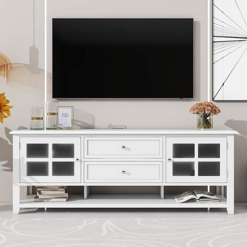 White TV Stand for TVs up to 60'', TV Console Media Cabinet with Storage Shelves, Entertainment Center for Livingroom