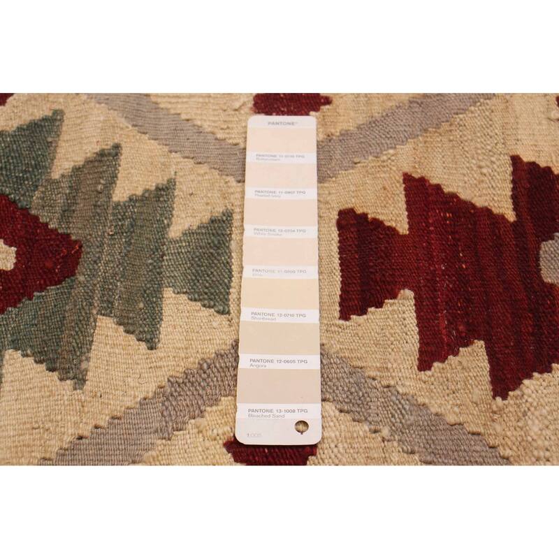 ECARPETGALLERY Flat-Weave Bold and Colorful Cream Wool Kilim - 5'11 x 8'0