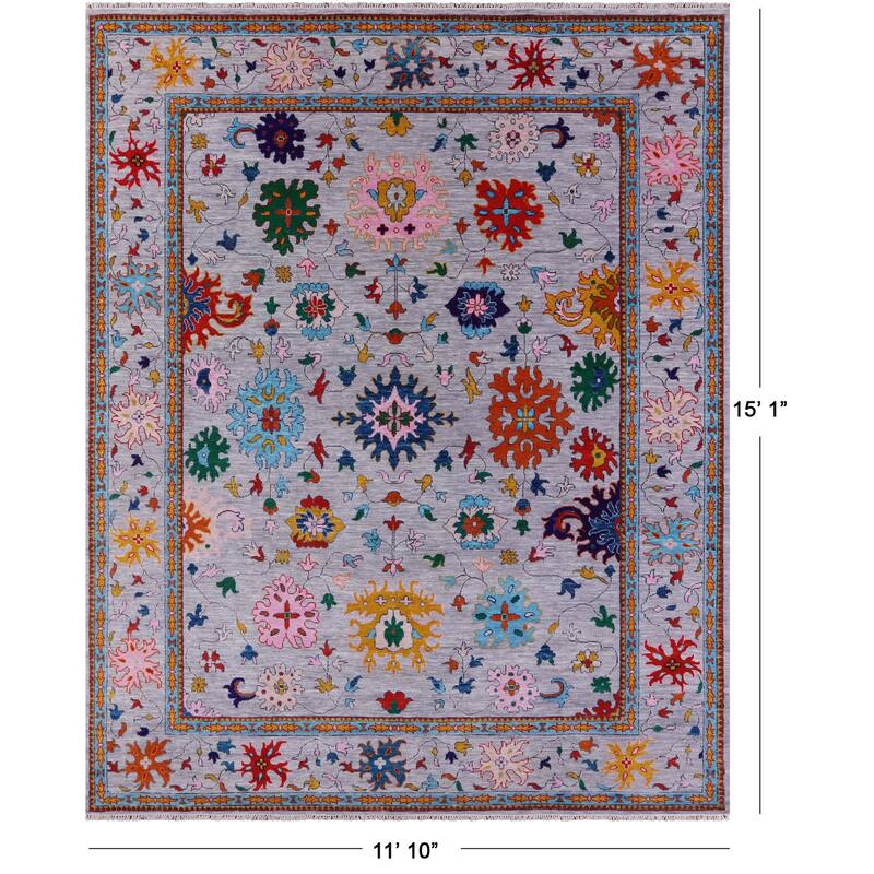 Golden Nile Grey Turkish Oushak Hand Knotted Wool Rug - 11' 10" X 15' 1"