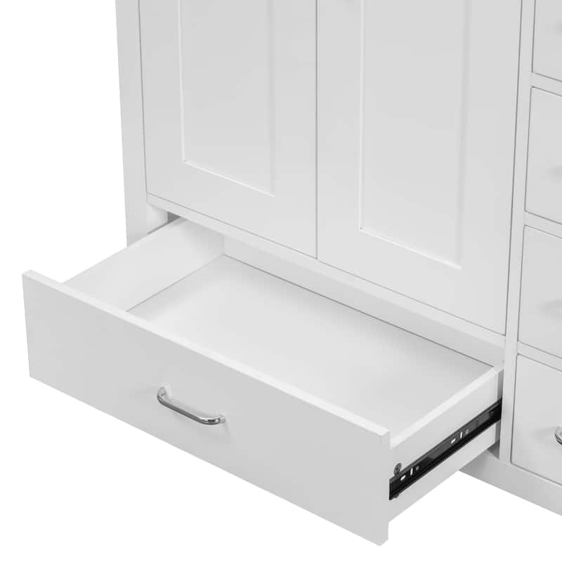 Bathroom Vanity with Ceramic Sink, Abundant Storage Cabinet with 2 Soft Close Doors and 5 Drawers and Delicate Silver Handles