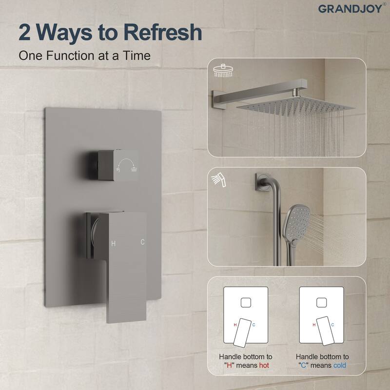GRANDJOY 2-Spray Concealed Rain Shower System with Handheld, Wall-Mount Modern Design