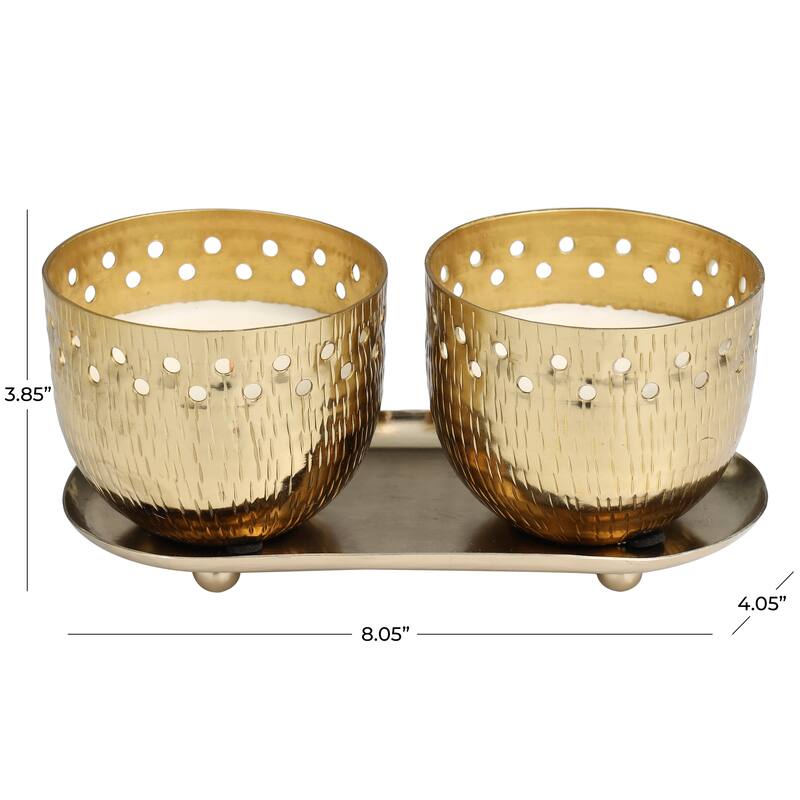 Gold or Copper or Silver Metal Scented Cutout Spotted 7 oz 1 Wick Candle with White Wax (Set of 2)