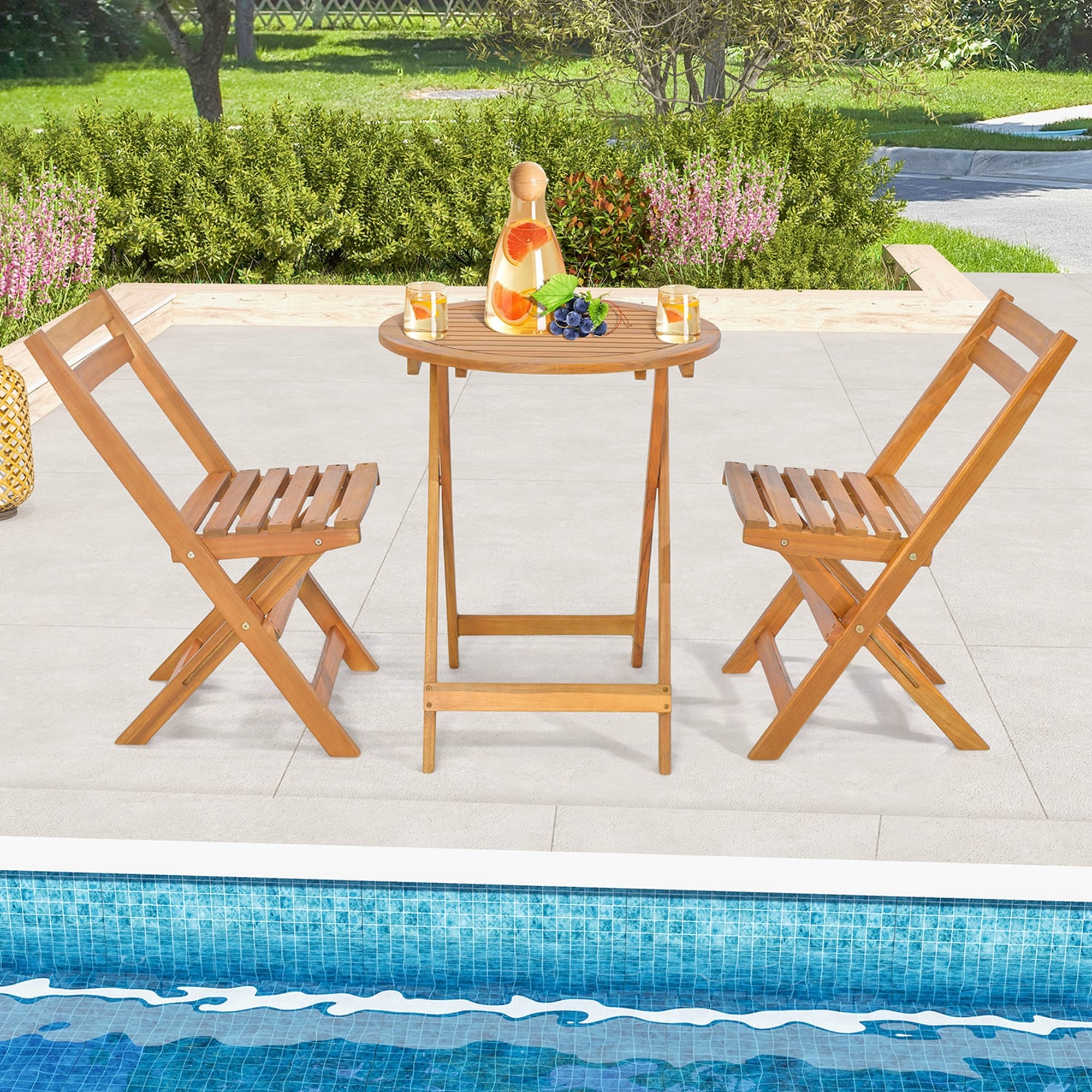 Costway 3 pcs folding hot sale garden patio table chairs set