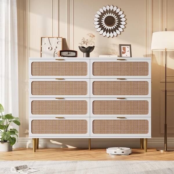 modern rattan dresser Table Storage Cabinet with Wide Drawers and Meta – GiraTree A beautiful blend of bohemian charm and modern function Angel Sar 59 in Boho
