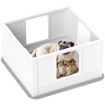 PawHut Whelping Box for Dogs with Waterproof Whelping Pad, Dog Whelping Pen with Clear Panels, 33.1" L x 31.5" W x 18.9" H