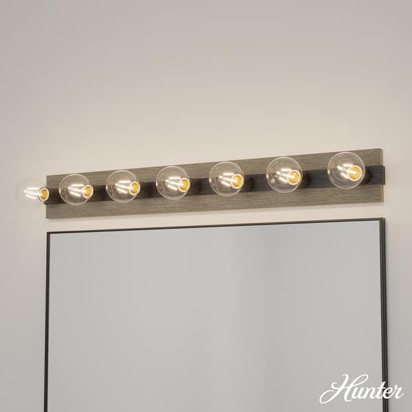 slide 2 of 17, Hunter Donelson Vanity Wall Light - Rustic, Farmhouse - Damp Rated! 36" - 7 Light - Brushed Iron-Barnwood