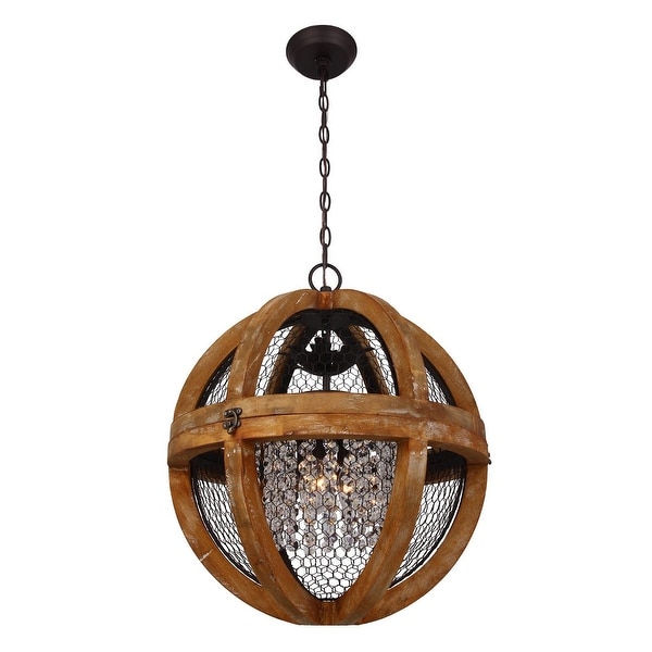 Farmhouse Antique Brown 3 Light Wood Crystal 18 Inch Orb Farmhouse Antique Brown 3 Light Wood Crystal 18 Inch Orb Chandelier