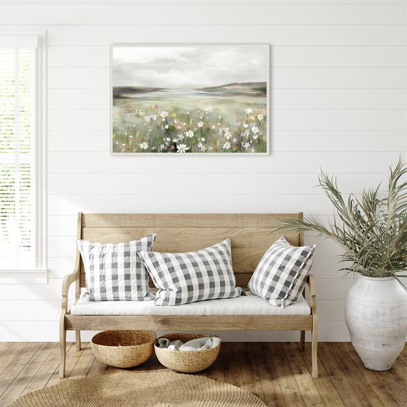 Soft Meadow Under Cloudy Sky by Hannah Dawson Framed Canvas Wall Art Print