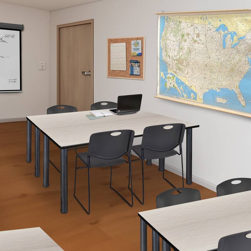 72" x 24" Kee Training Table- Maple/Black and 2 Nesting Chairs