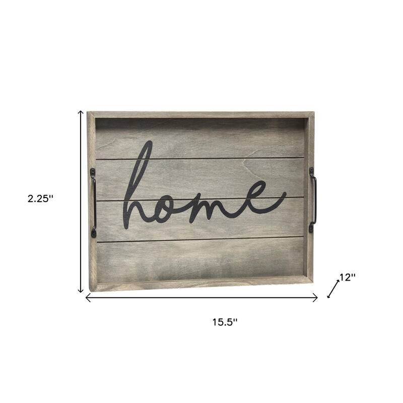 HomeRoots 16" Gray And Black Home Serving Tray With Handles - 15.50 in. x 2.25 in. x 12.00 in.