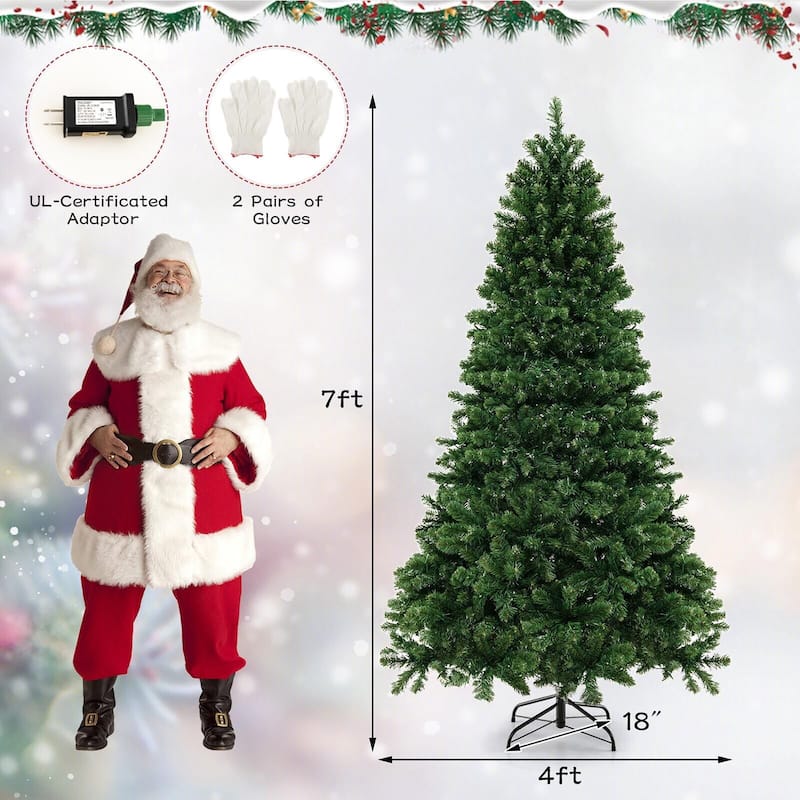 Gymax 6/7/8 FT Pre-Lit Artificial Christmas Tree Hinged Xmas Tree w/