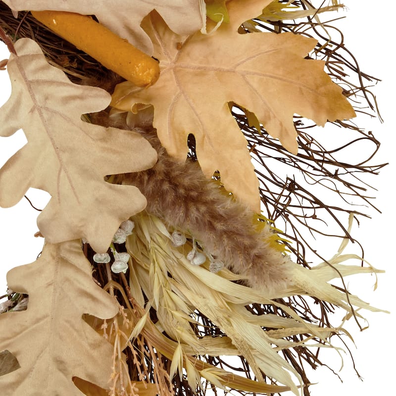 24" Autumn Harvest Cattail and Wheat Artificial Thanksgiving Wreath - Unlit