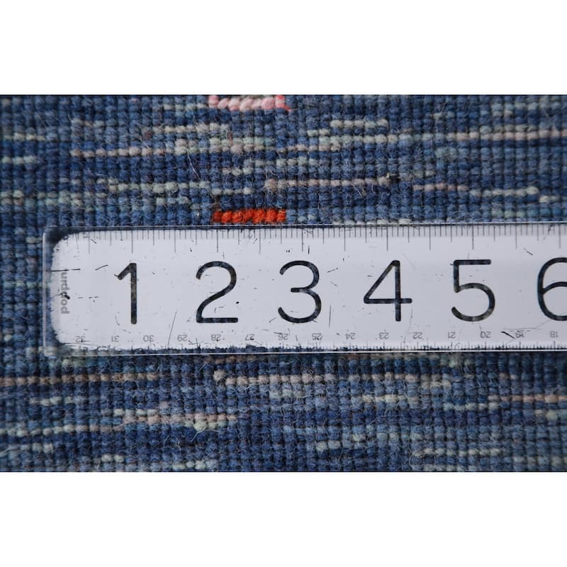 Hand Knotted Oriental 100% Wool Carpet Tribal Tribal Navy Blue & Blues Gabbeh Runner Rug - 9' 10'' X 2' 7''