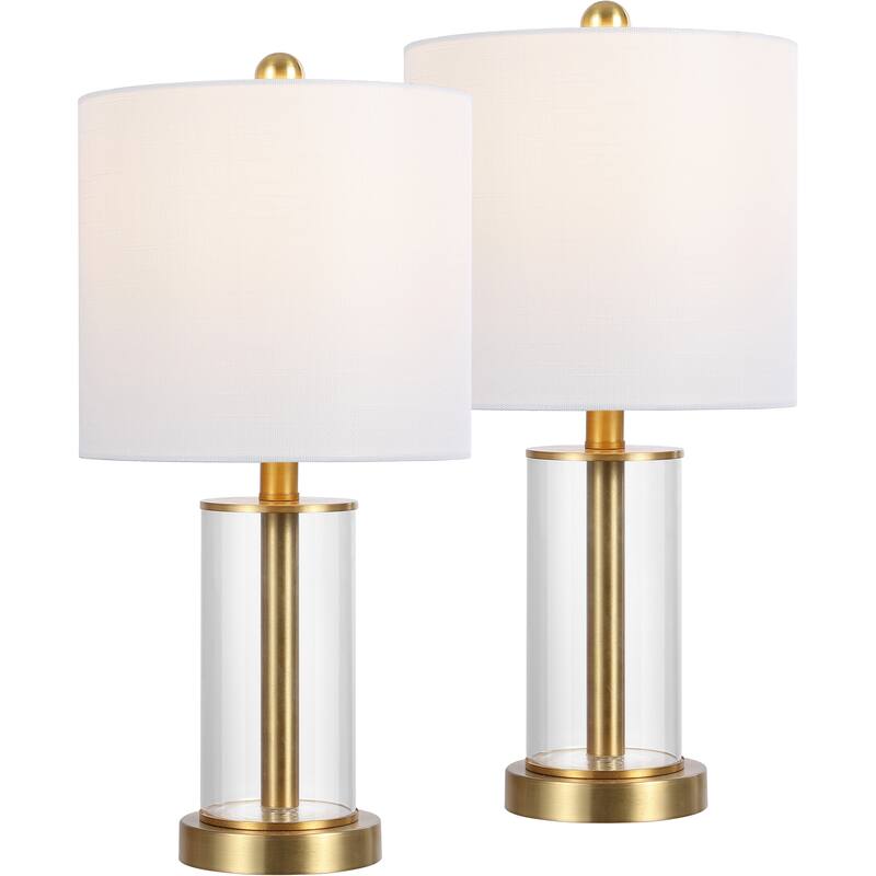 By JONATHAN , Amner 20.5" Contemporary Fillable Glass LED Table Lamp, (Set of 2) - Brass Gold/Clear