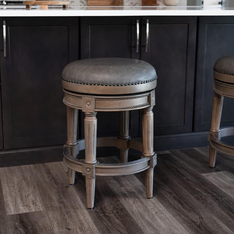 Maven Lane Pullman Backless Swivel Kitchen Stool - Single - Reclaimed Oak Vegan Leather - Counter Height