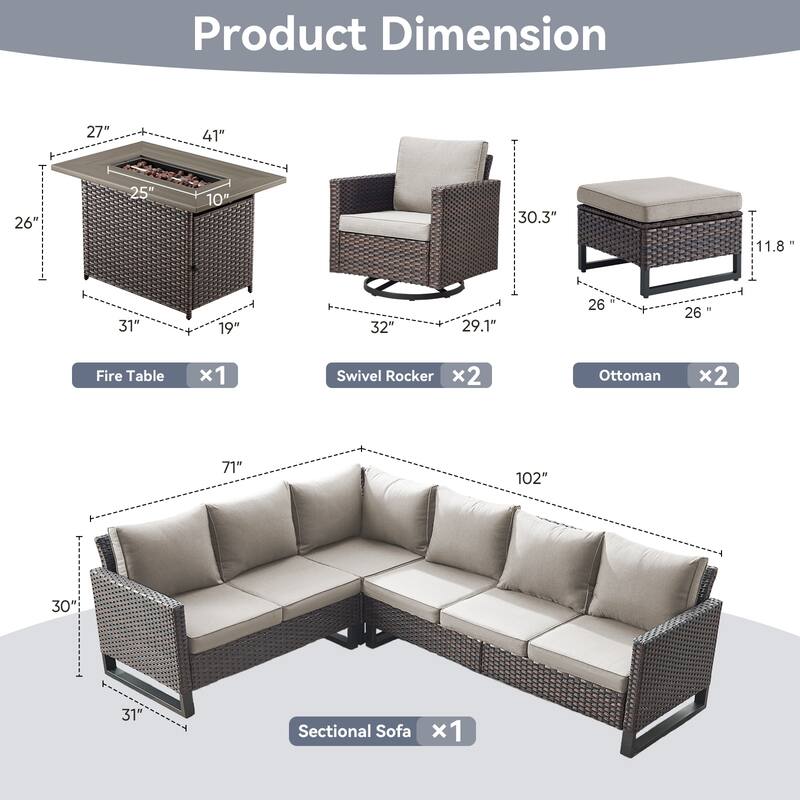 Gymojoy L-Shaped Outdoor Corner Sectional Sofa 6-seats Couch Conversation Set