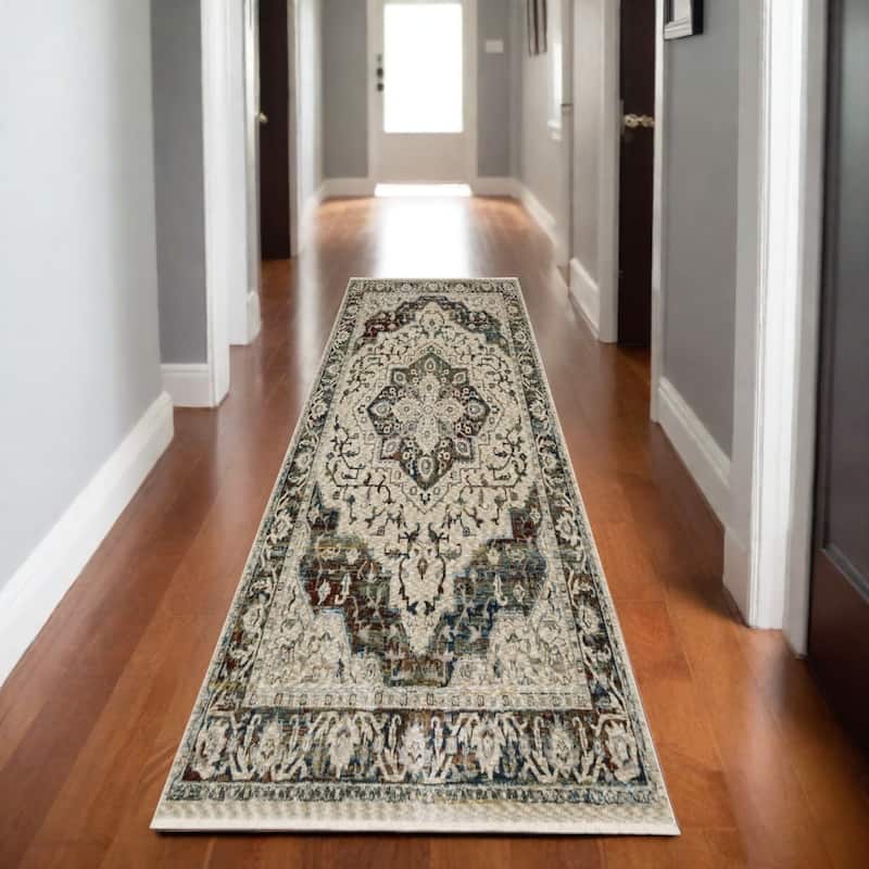 HomeRootsMedallion Traditional Runner Area Rug - 92.52' X '26.77' X '0.32