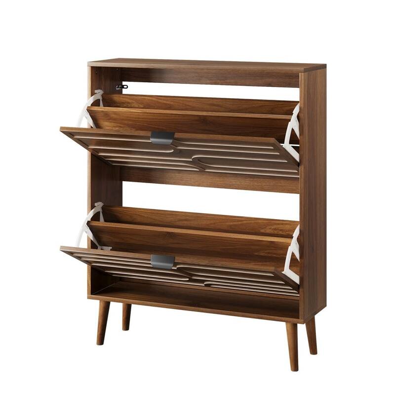 Modern 31.5 in Walnut Shoe Storage Cabinet with 2 Flip Drawers