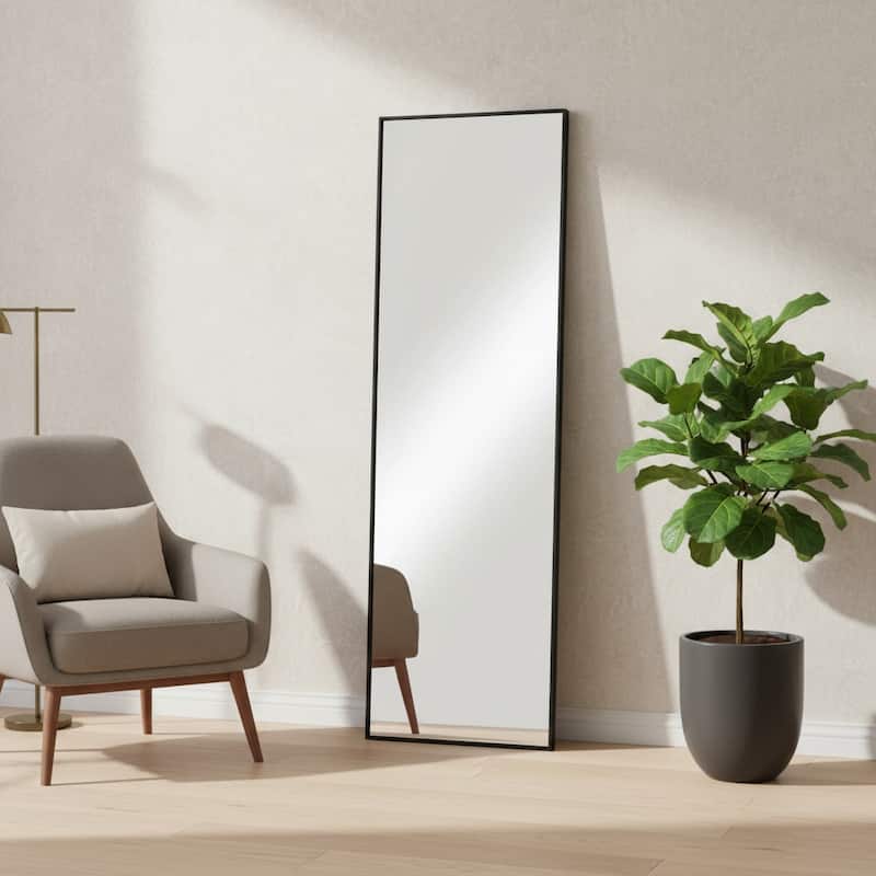 HomeRoots 71" Black Metal Leaning Framed Full Length Mirror - 33.80 in. x 70.74 in. x 0.79 in. - 33.80 in. x 70.74 in.  x 0.79 in.