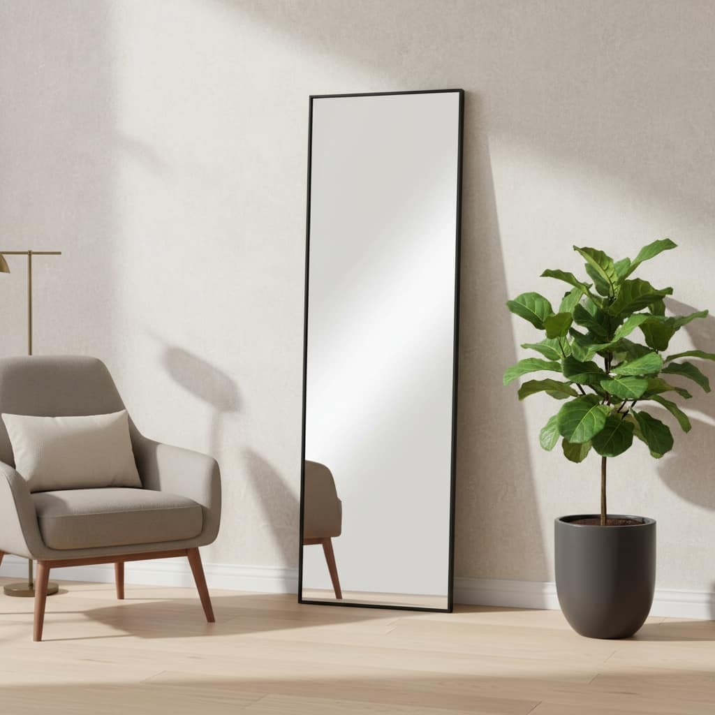 HomeRoots 71" Black Metal Leaning Framed Full Length Mirror - 33.80 in. x 70.74 in. x 0.79 in.