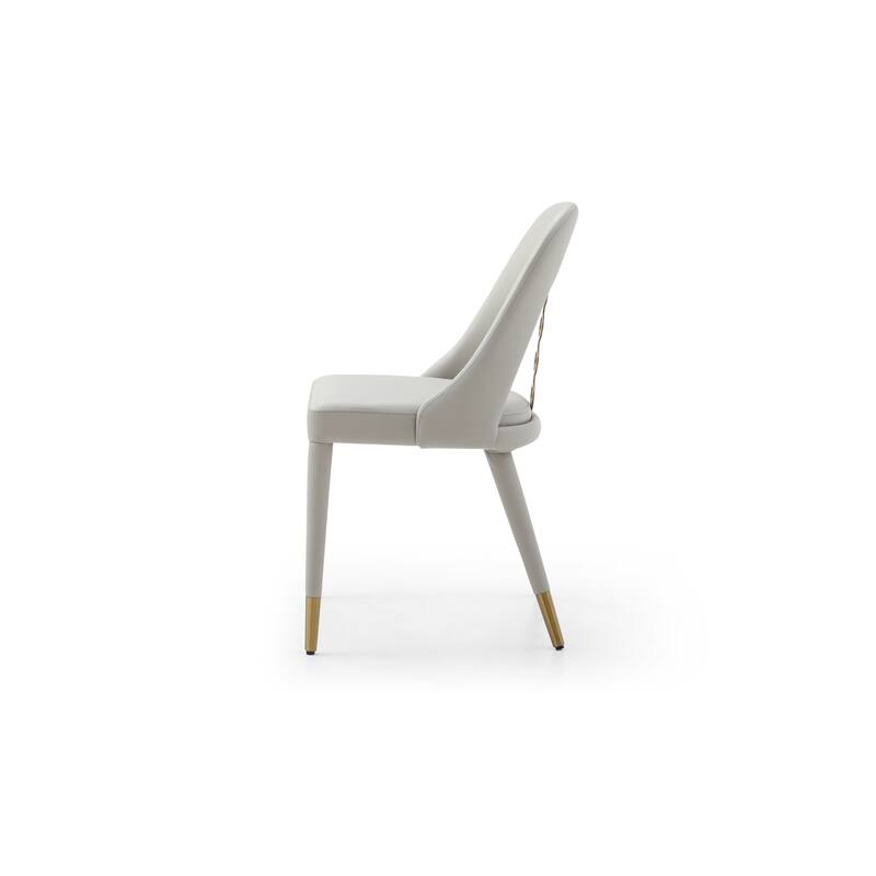 HomeRoots Set of Two Gray and Gold Faux Leather and Stainless Steel Dining Side Chairs - 19.00 in. x 34.00 in. x 22.00 in.