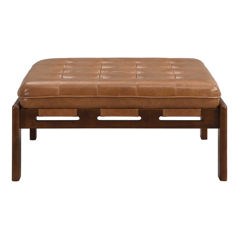 Christopher Knight Home - 34'' Tufted Upholstered Cocktail Ottoman, Square Leather Ottoman Coffee Table with Rubber Wood Frame