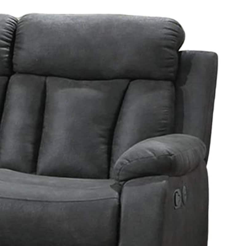 Corie Manual Recliner Loveseat, 60 Inch Solid Wood, Gray Faux Leather