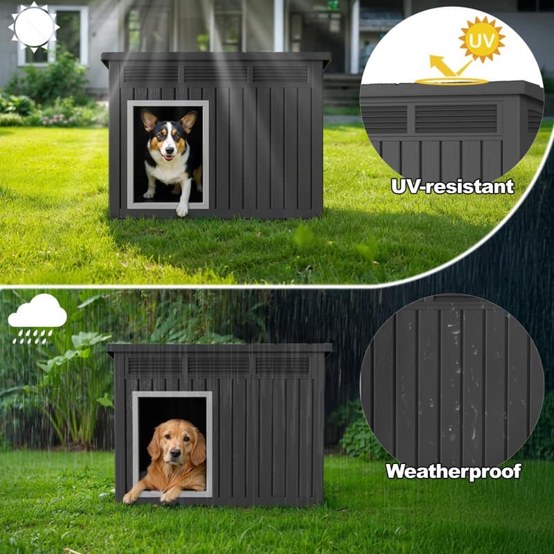 Weatherproof Indoor Outdoor Dog House, Raise Base with Drainage Grooves,32inch