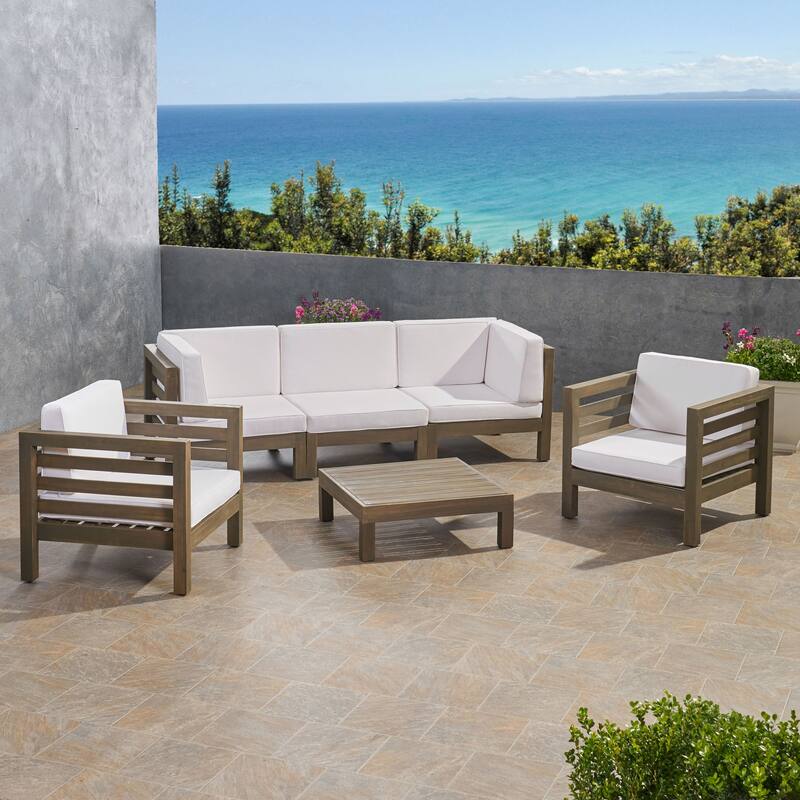 Oana Outdoor 5-seat Acacia Sofa and Club Chair Chat Set by Christopher Knight Home