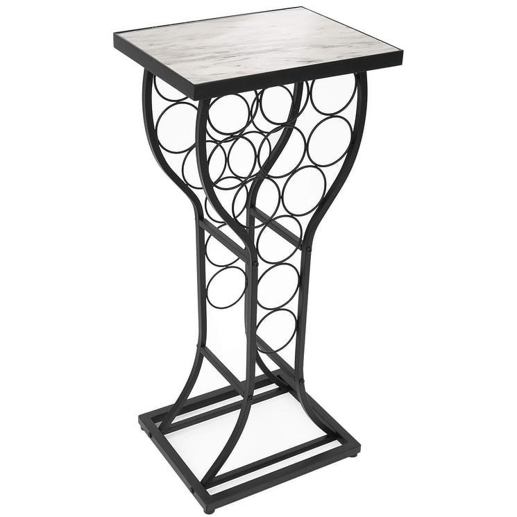 Metal With Marble Finish Top Wine Storage Organizer Display Rack Table - White