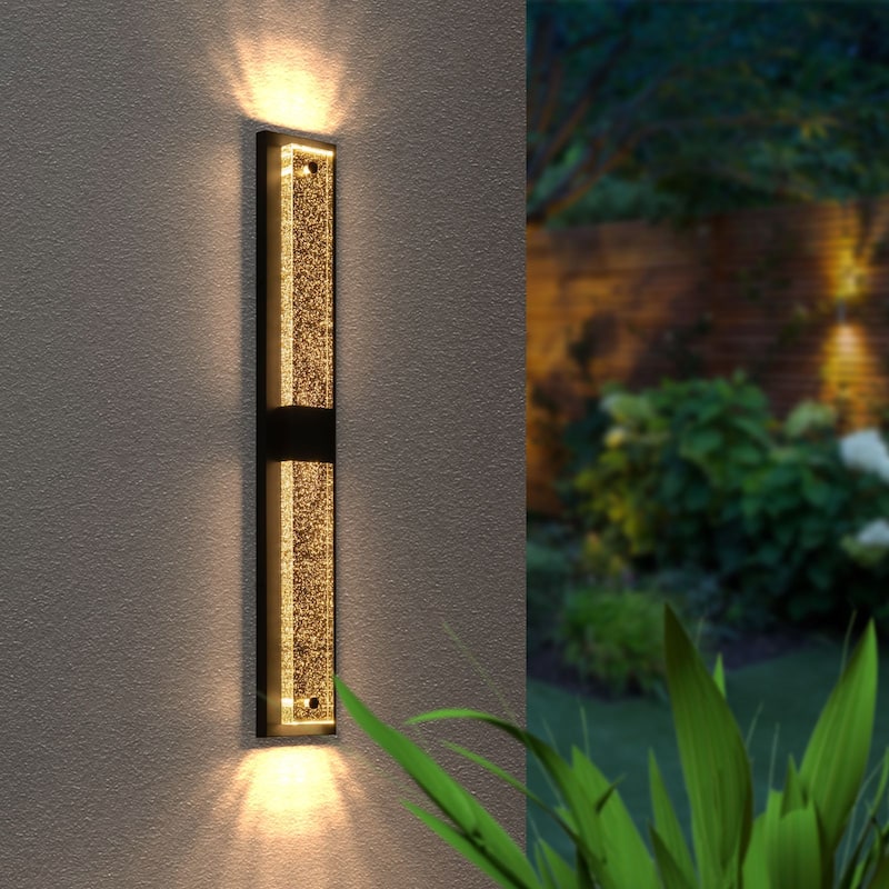2-Light 31" Outdoor Linear Integrated LED Wall Sconce with Crystal Bulbble Glass - H31.5" x W4.7" x D2"