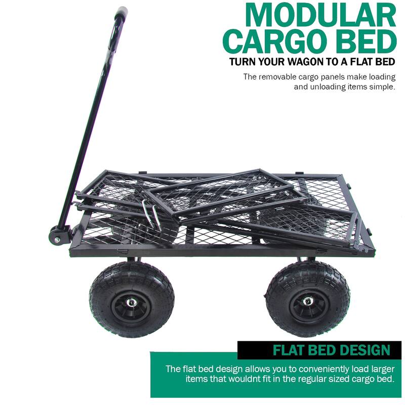 Steel Frame Garden Trolley with 180° Steering Handle, Removable Sides, 550lbs Capacity, 10-inch Pneumatic Tires for Yard - Metal