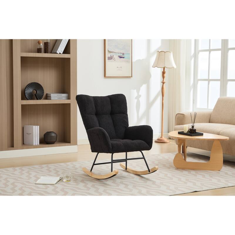 Modern Upholstered Glider Rocking Chair with Solid Wood Legs
