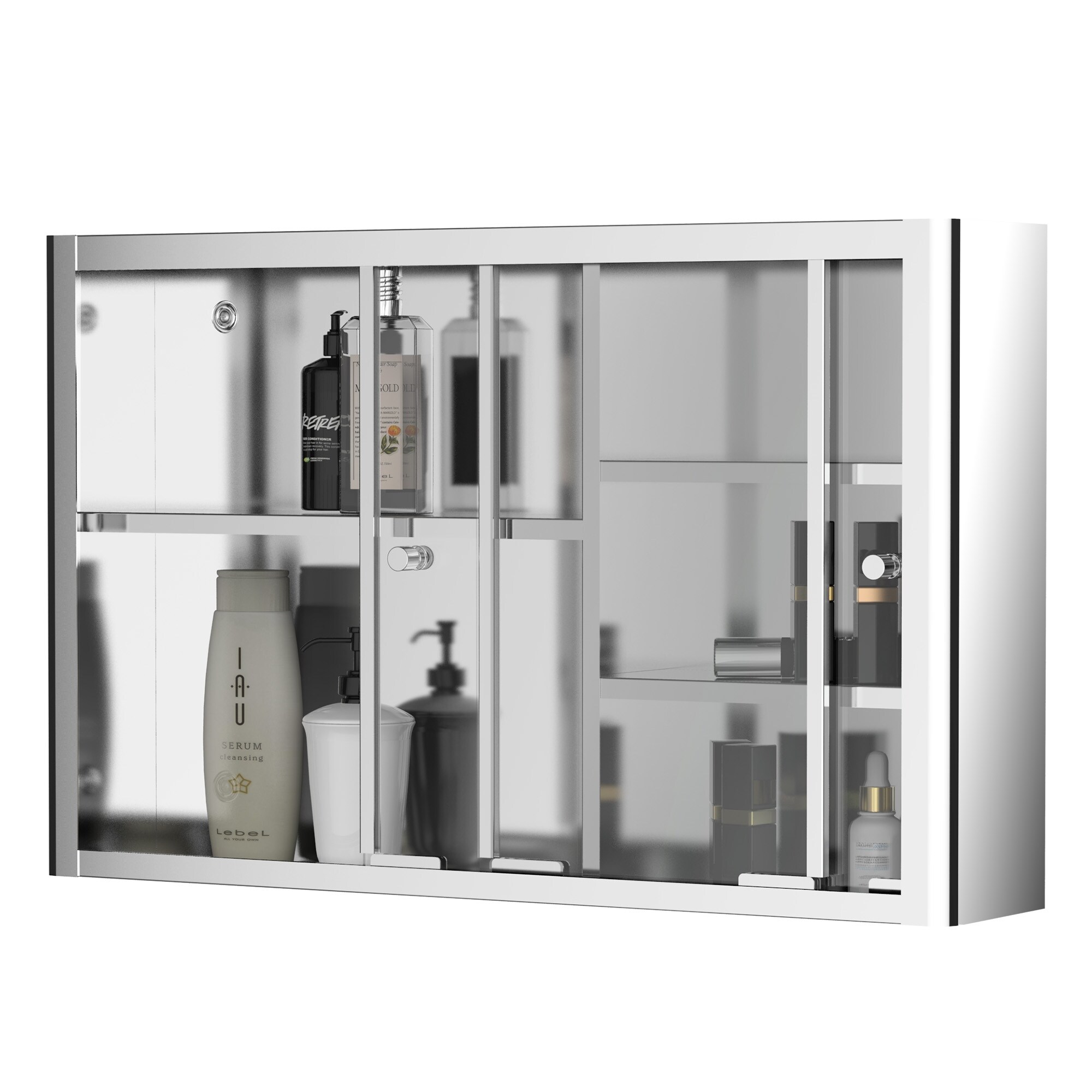 Shop Kleankin 24 X 15 Wall Mounted Bathroom Medicine Cabinet Sliding Door With Storage Shelves Stainless Steel Silver Overstock 32267761