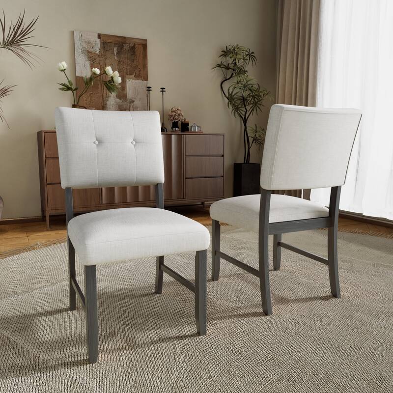 Wooden Dining Chairs Set of 4, Modern Fabric Upholstered Kitchen Side Chairs, Farmhouse Dining Room Chair with Solid Wood Legs