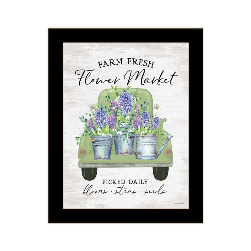 TrendyDecor4U Contemporary "Flower Market - Hyacinths" Framed Print Wall Art - Black