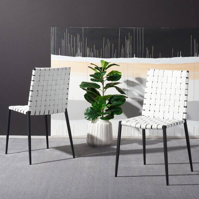 SAFAVIEH Monnie Woven Leather Dining Chair (Set of 2) - 15.8" W x 19.8" L x 33.5" H - 16Wx20Dx34H