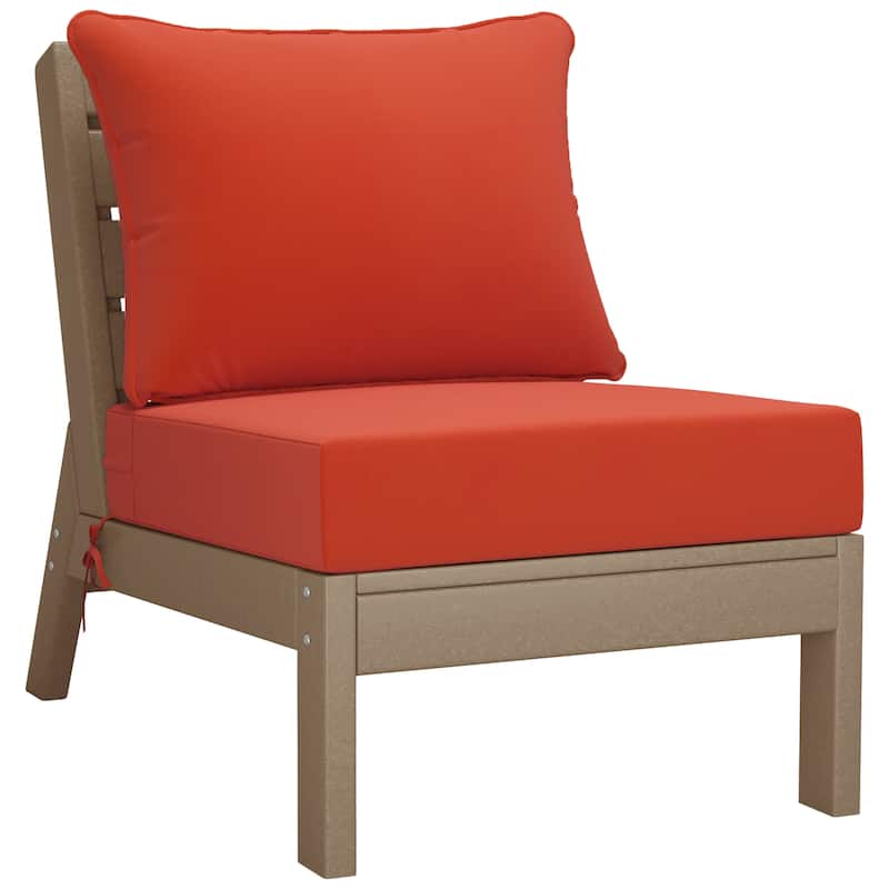 Birchwood All Weather HDPE Outdoor Patio Deep Seating Weathered Wood Armless Chair With Cushions (1-Piece)