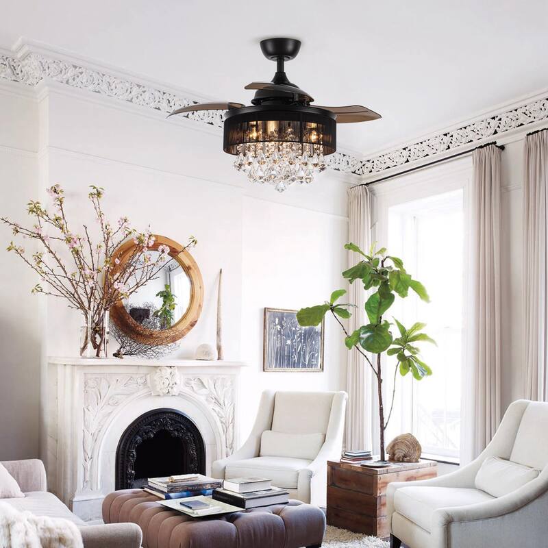 36" Modern Crystal Chandelier 3-Blade Ceiling Fan with Remote