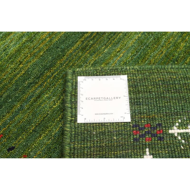 ECARPETGALLERY Hand Loomed Kashkuli Gabbeh Green Wool Rug - 2'7 x 7'10