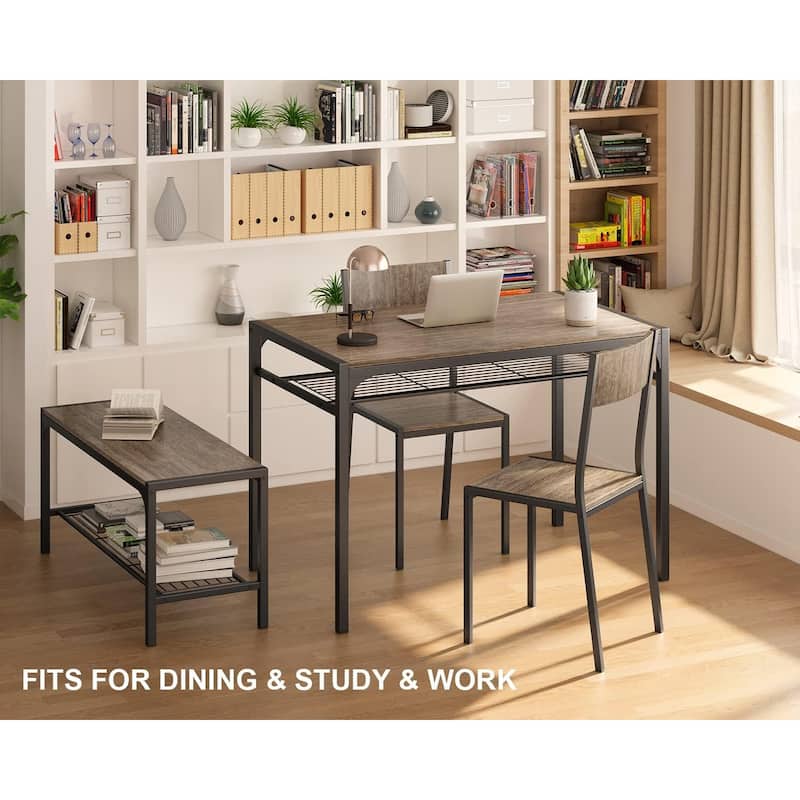 4 Piece Dining Table Set for Small Space, Kitchen Table and 2 Chairs for 4 with Bench - Grey