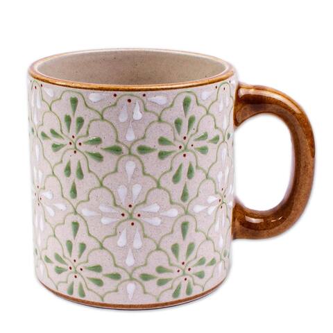 Novica Handmade Flourish In Green Ceramic Mug