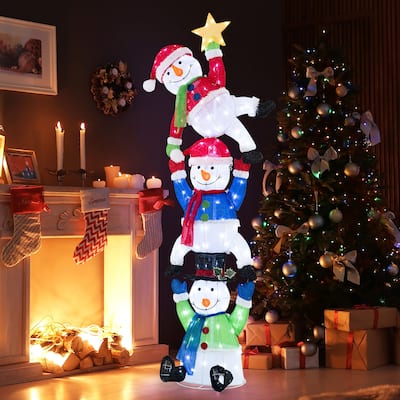 Gymax 6 ft 3D Pre-Lit Christmas Stacked Snowman w/ 155 LED Lights Zip - Multi - See Details