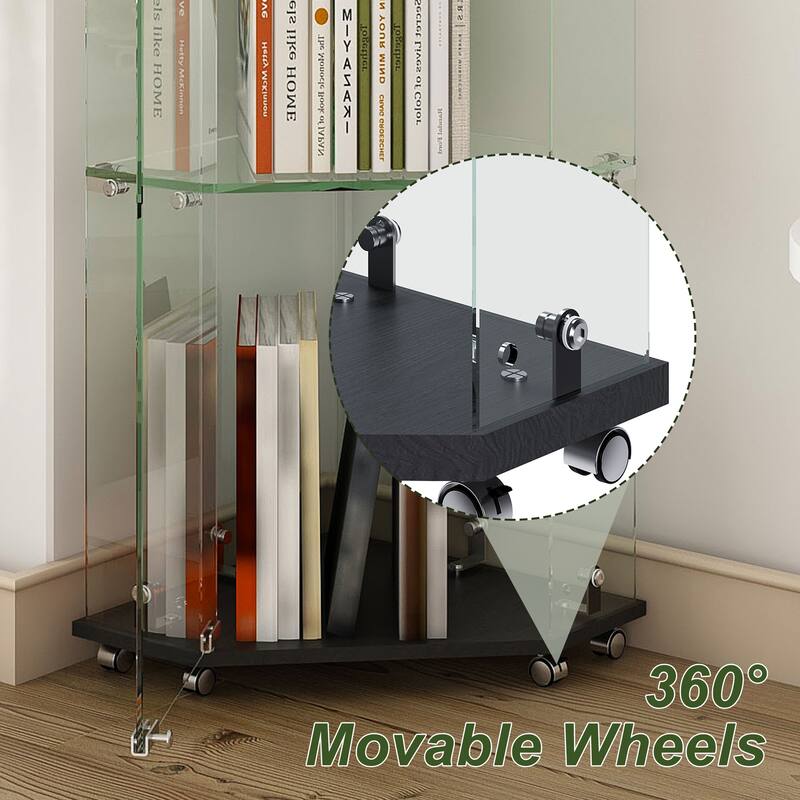 4-Tier Tempered Glass Display Case with 5-Mode Dynamic LED Lighting, Diamond Curio Cabinet for Collectibles Home Showcase