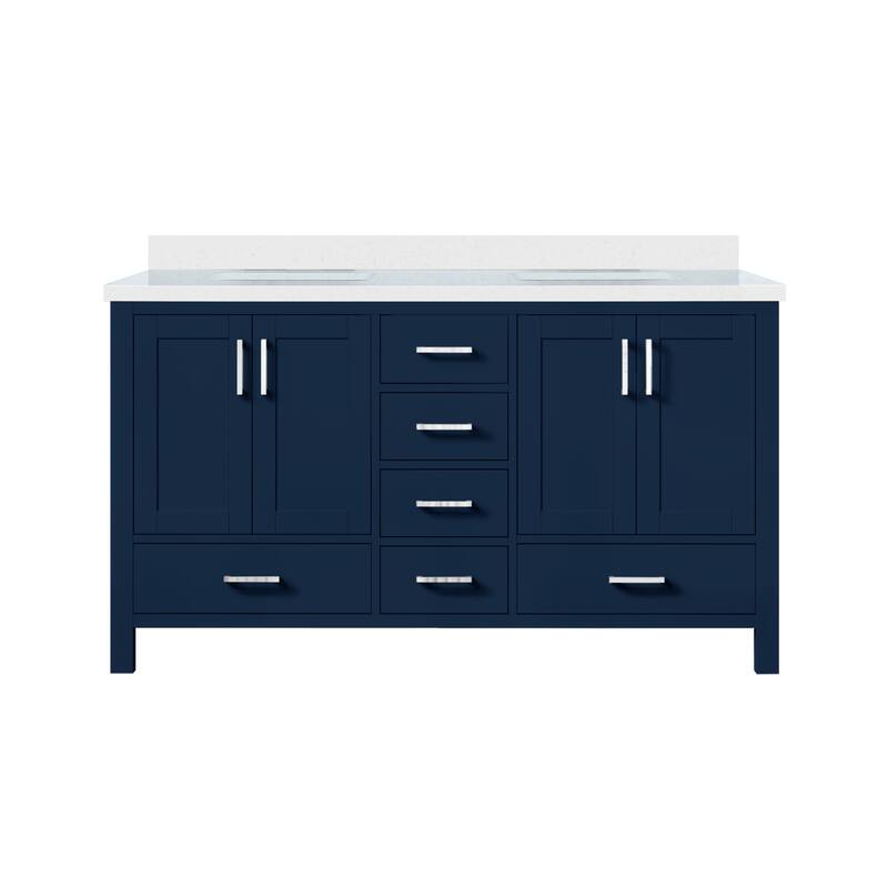 Jacques 60 in. W x 22 in. D Navy Blue Double Bath Vanity and White Quartz Top
