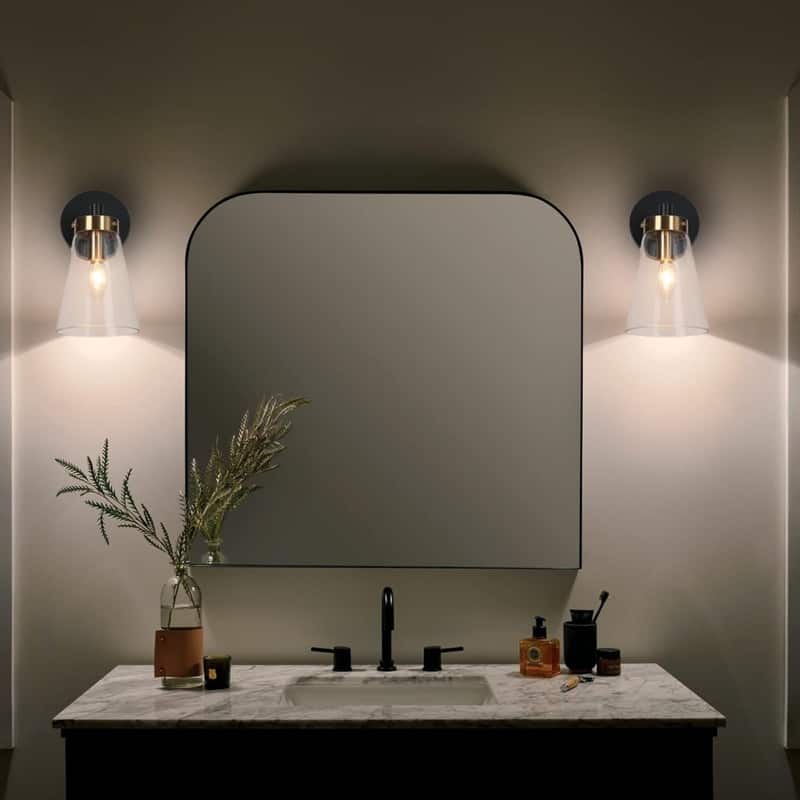 Farmhouse bulb lights black gold bedroom lights glass, metal wall light